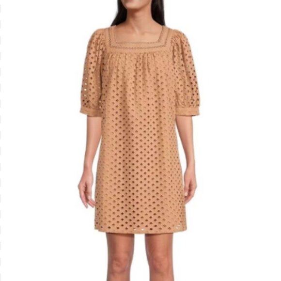 Gibson Latimer Square Neck Eyelet Short Sleeve Mini Shift Dress XXL - Picture 1 of 7